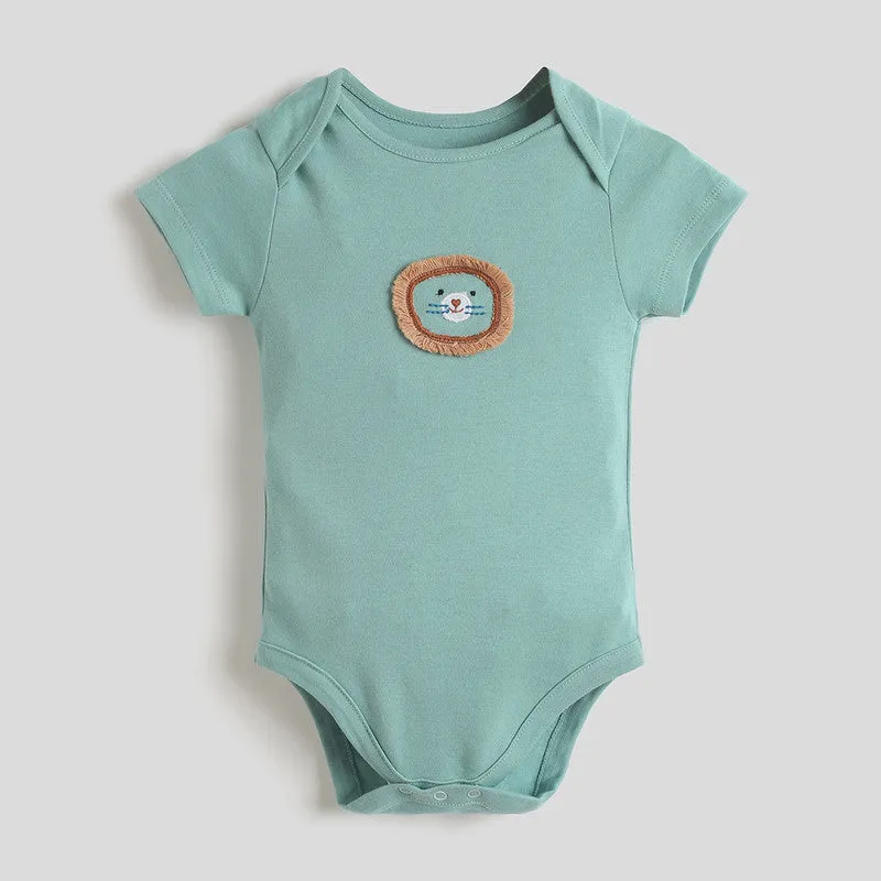 Cotton Bodysuit For Girls | Little Lion Printed | Green