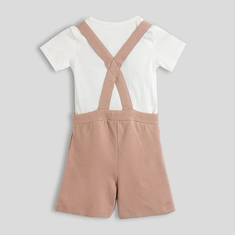 Cotton Dungaree with Bodysuit | Tiger Printed | Off-White