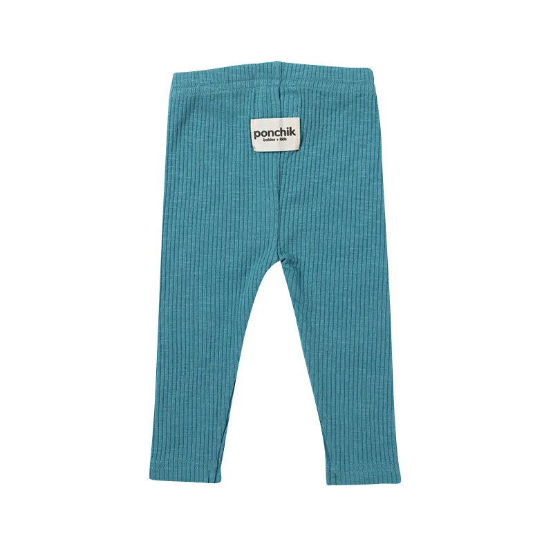 Cotton Ribbed Leggings - Turquoise