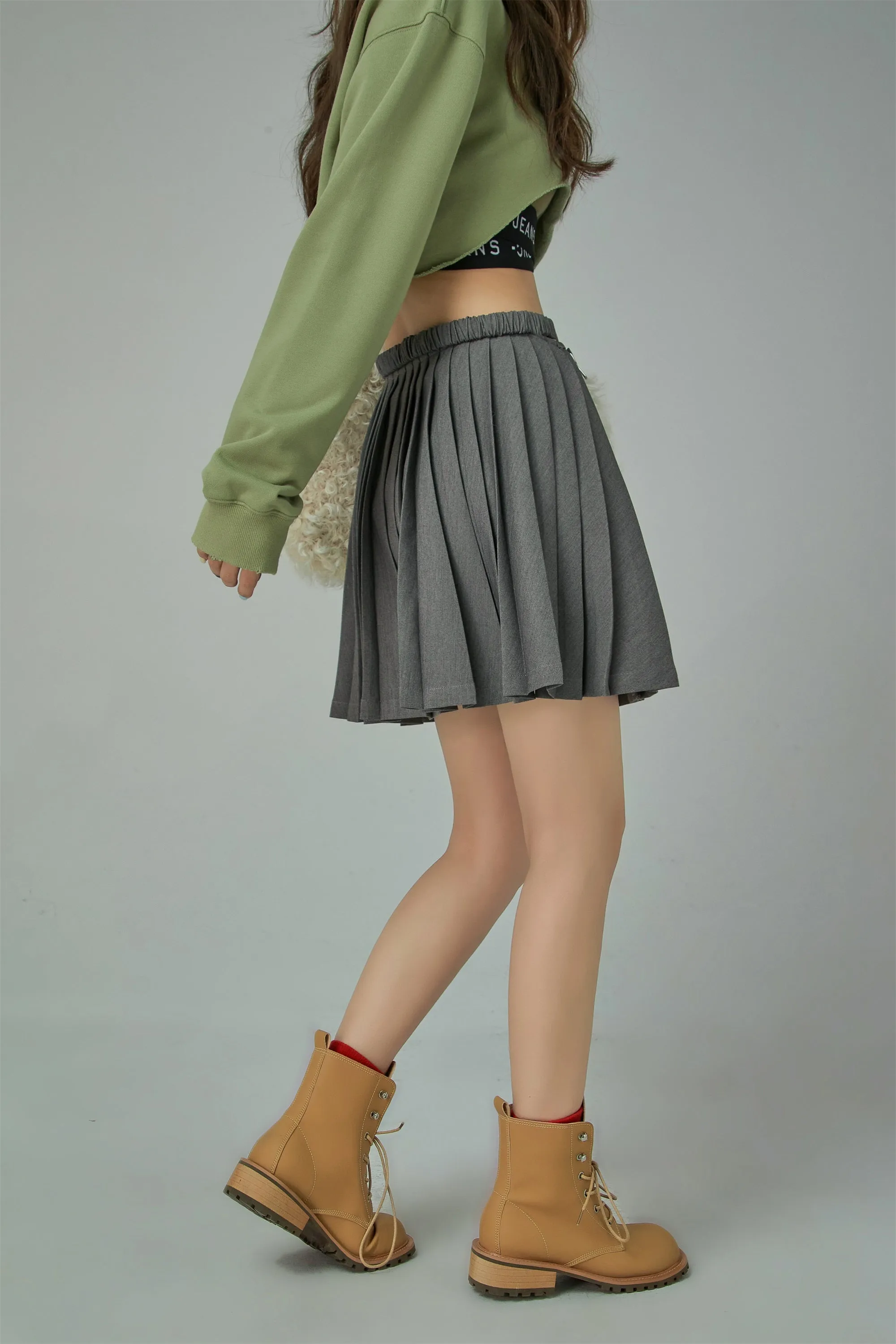 Criss Cross High Waist Pleated Skirt