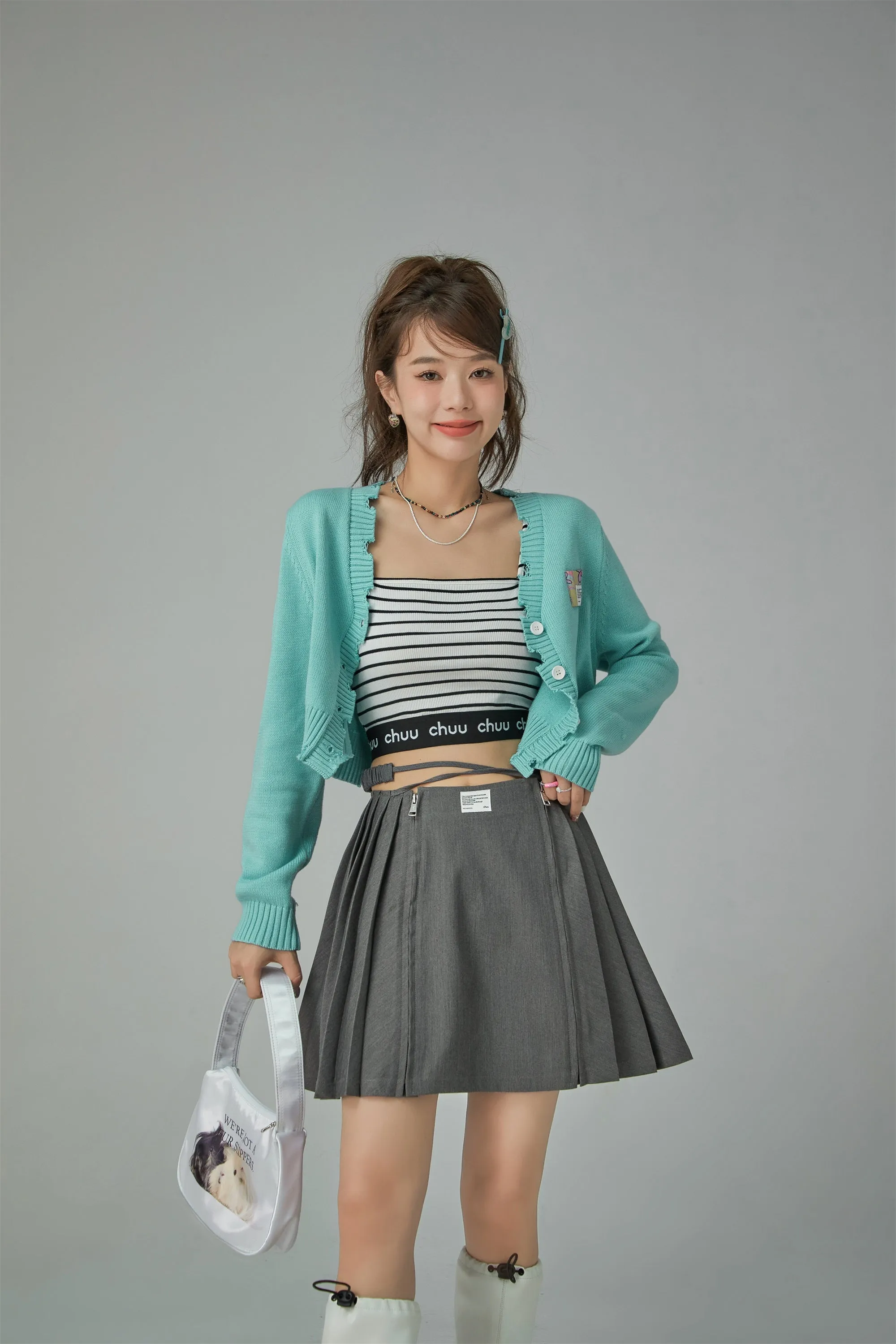 Criss Cross High Waist Pleated Skirt