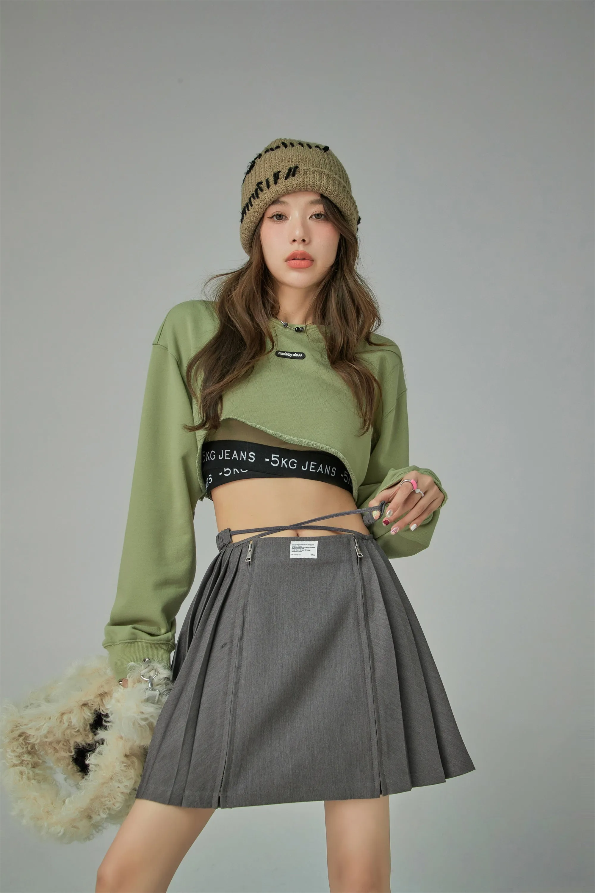 Criss Cross High Waist Pleated Skirt