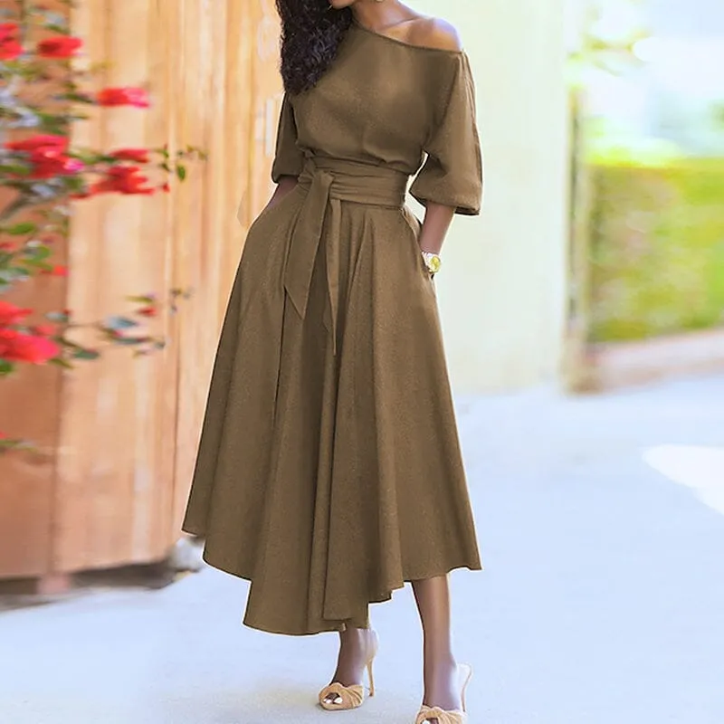 Curb Waist Temperament Solid Color Dress