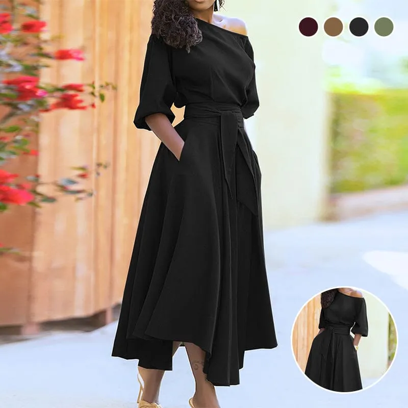 Curb Waist Temperament Solid Color Dress