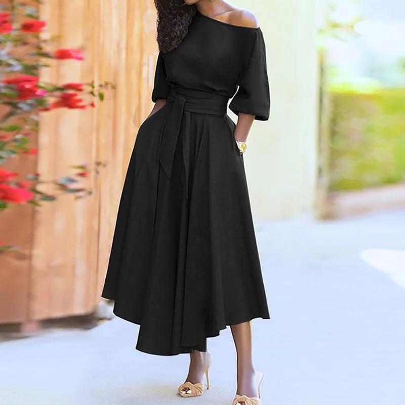 Curb Waist Temperament Solid Color Dress