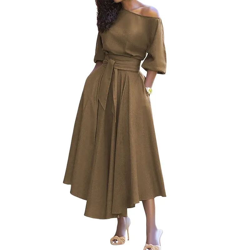 Curb Waist Temperament Solid Color Dress