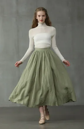 Daisy 03 | Pastel Green Linen Skirt