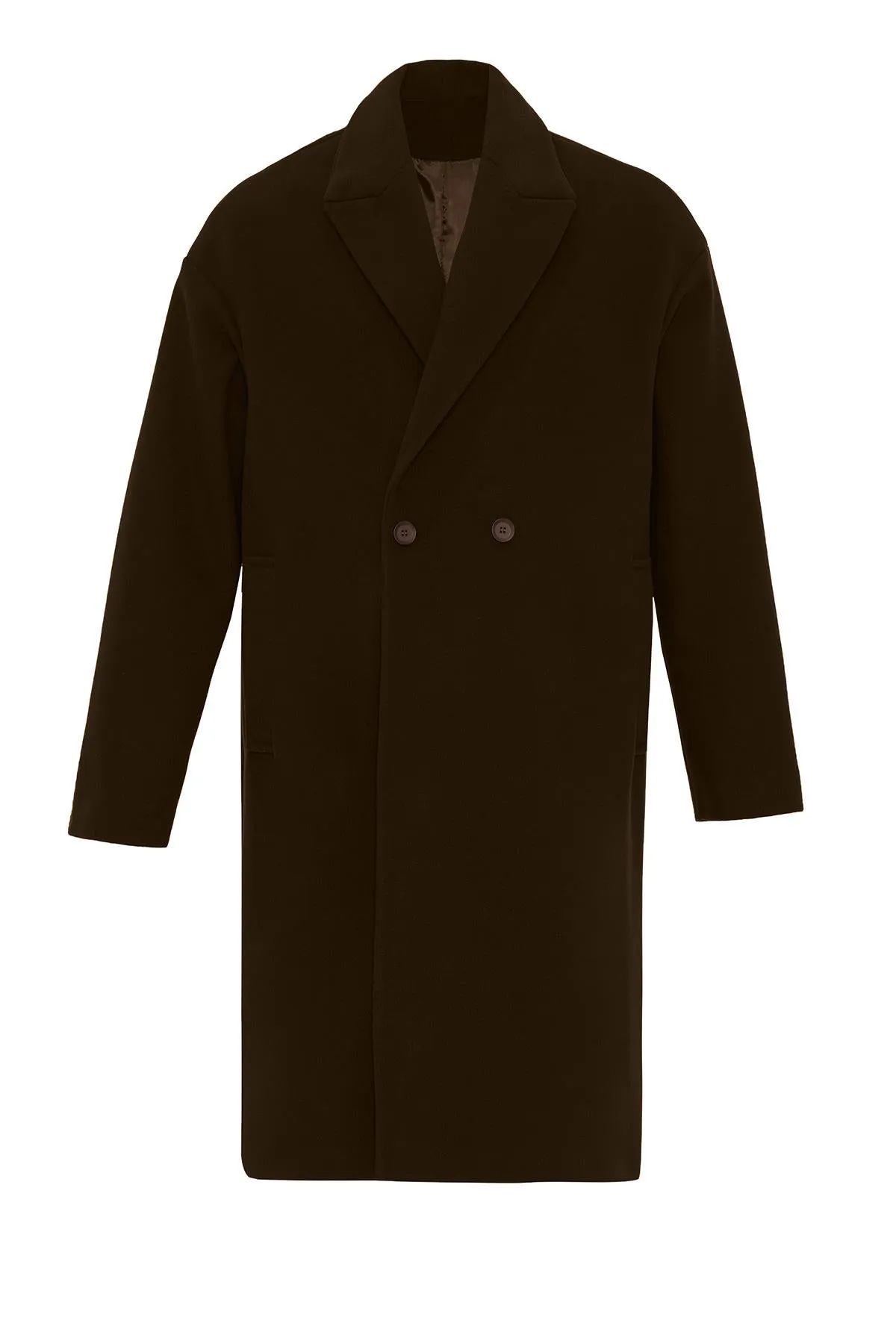 Dark Brown Oversized Double-Breasted Men's Coat  - Wessi