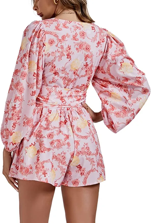 Destination Blue Printed Long Sleeve Shorts Romper