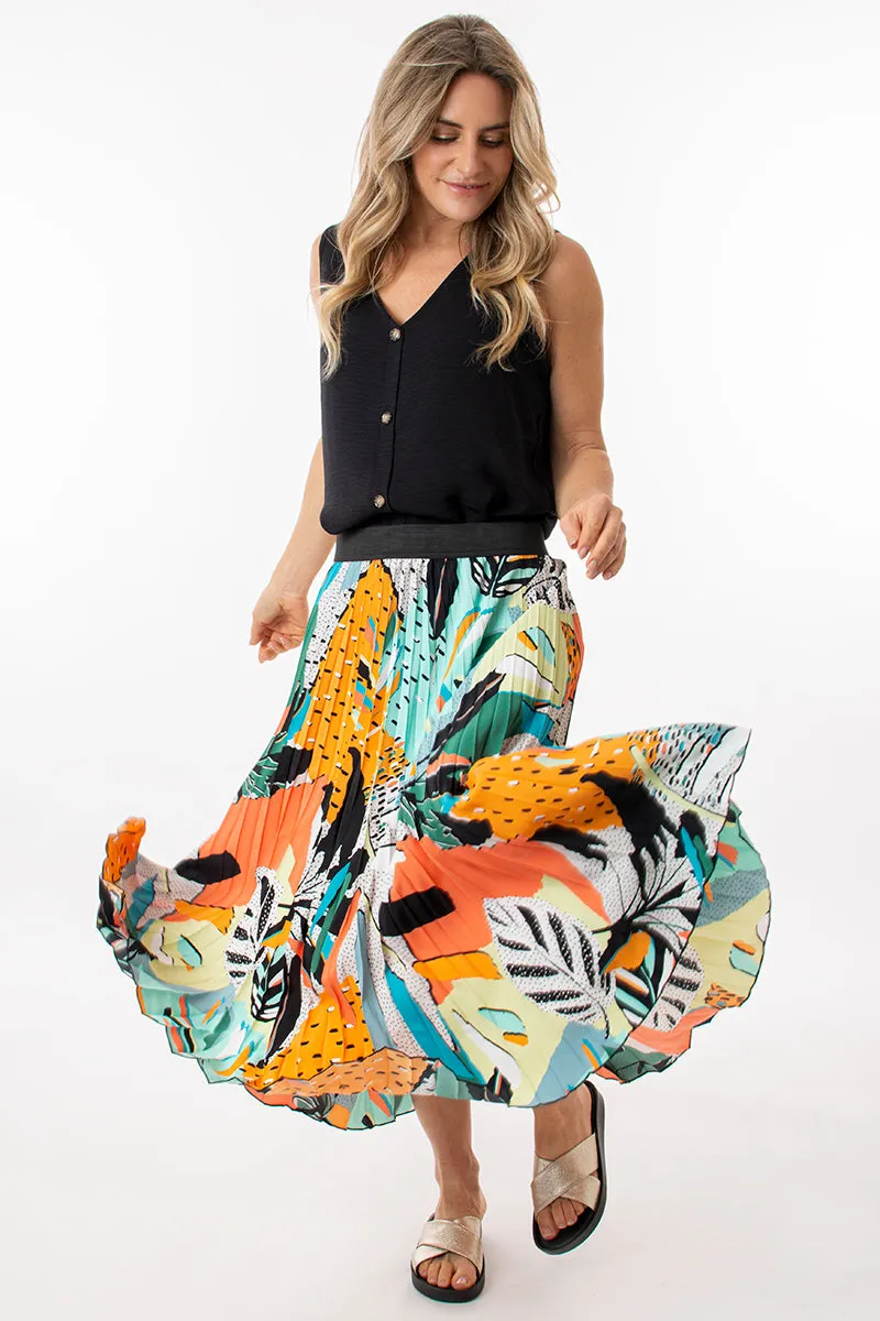 Dragon fruit palm pleated skirt