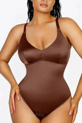 Elegant Satin Shimmer Cocoa Contoured Shaping Bodysuit