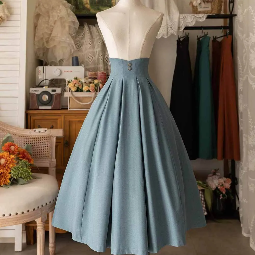 Elegant Vintage High Waist Polyester Pleated Skirt