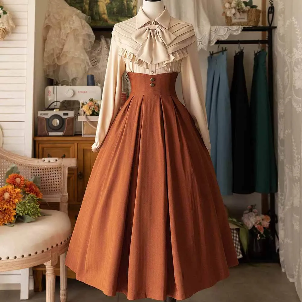 Elegant Vintage High Waist Polyester Pleated Skirt