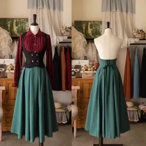 Elegant Vintage High Waist Polyester Pleated Skirt