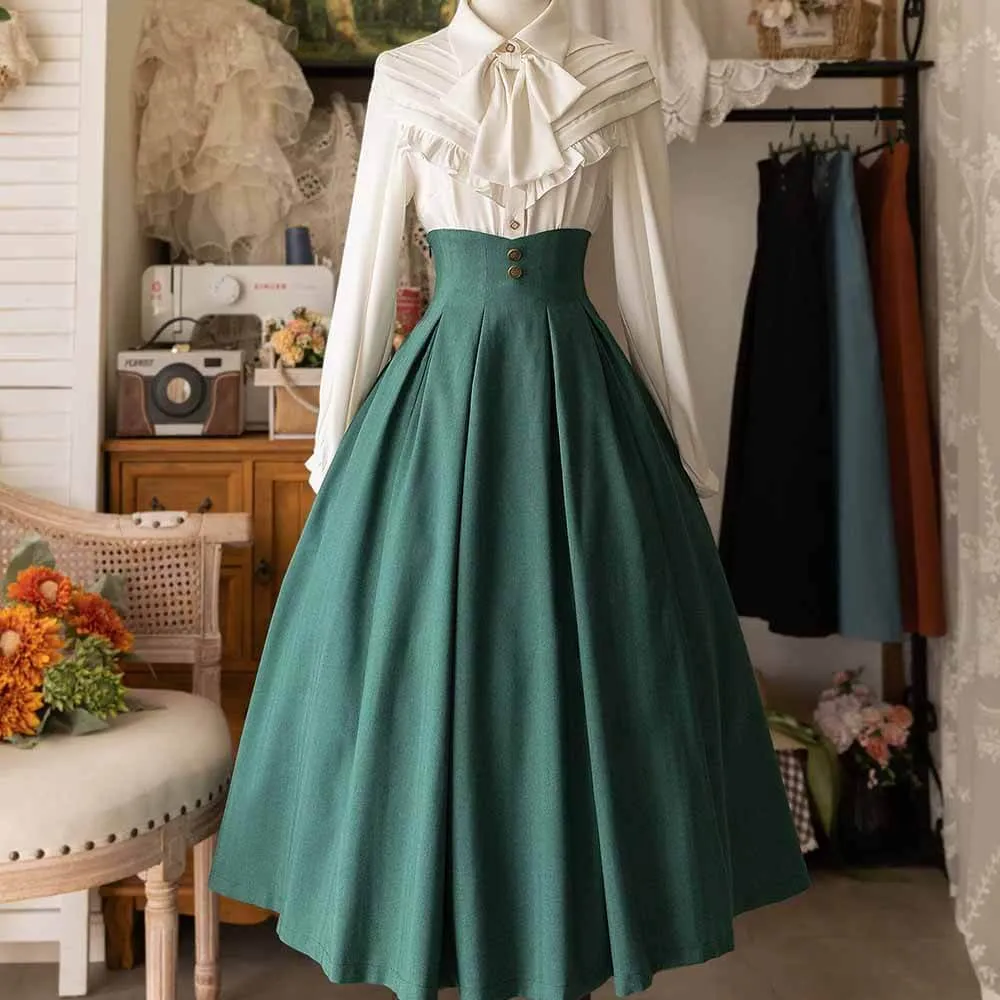 Elegant Vintage High Waist Polyester Pleated Skirt