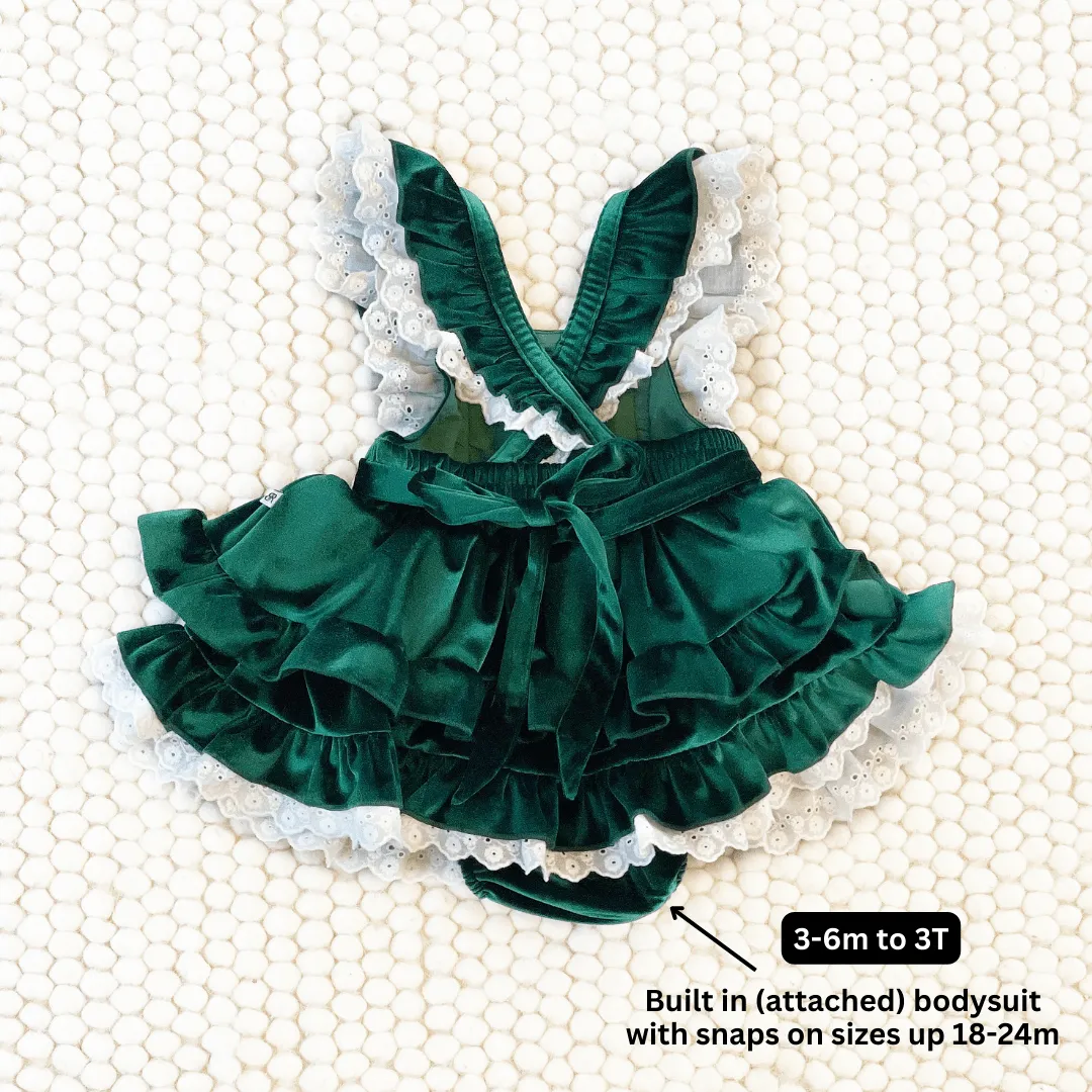 Emerald Velvet Tiered Dress