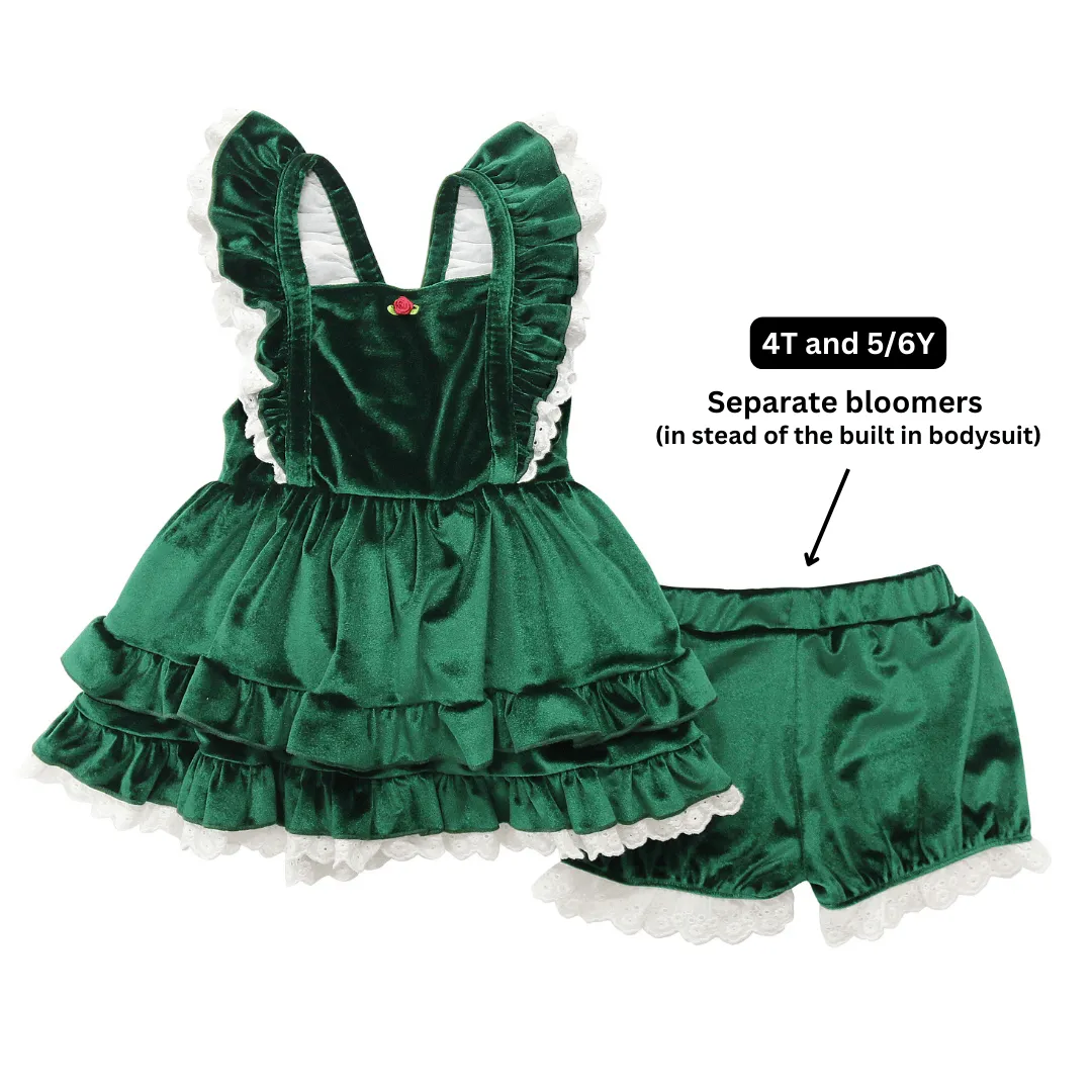 Emerald Velvet Tiered Dress