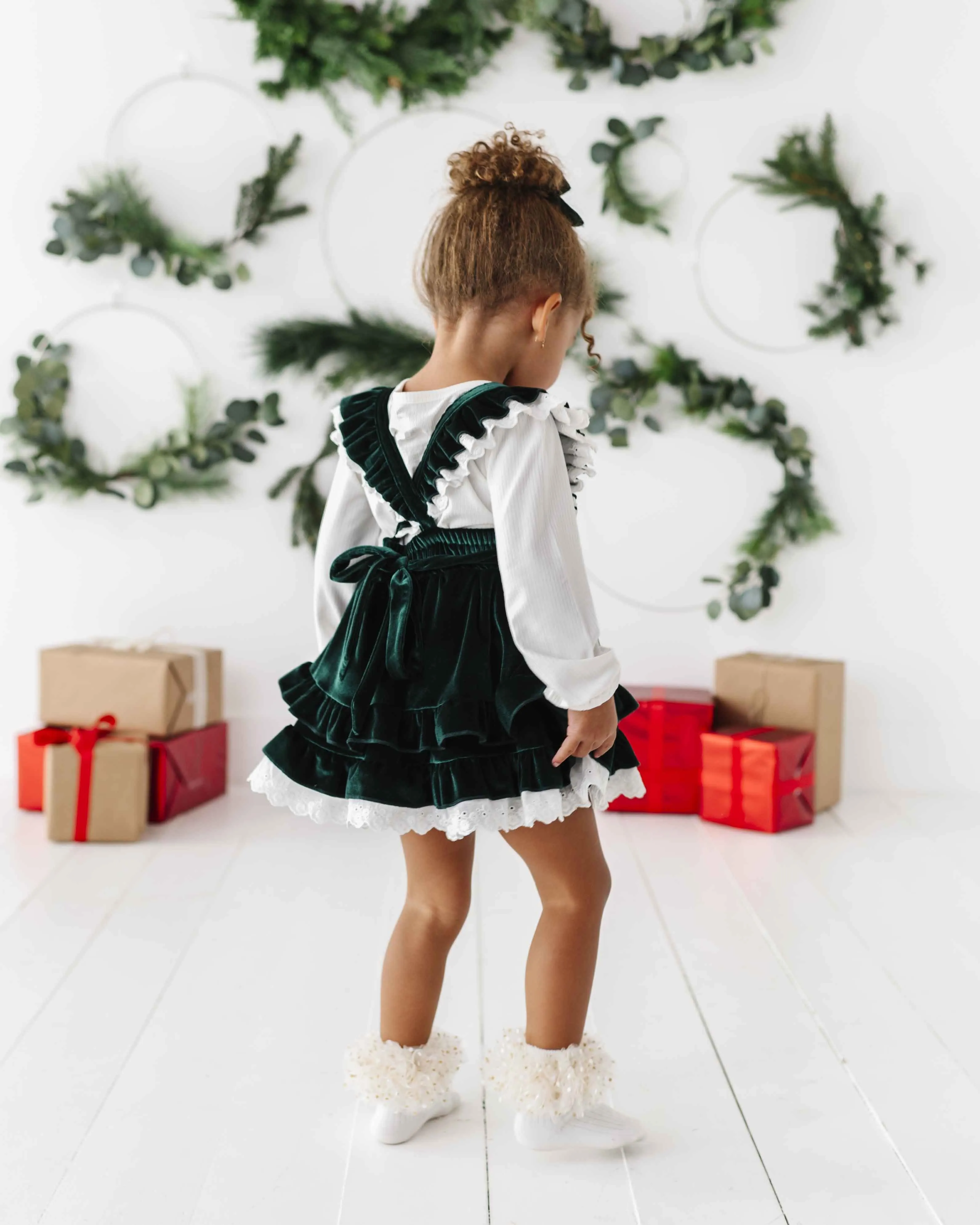 Emerald Velvet Tiered Dress