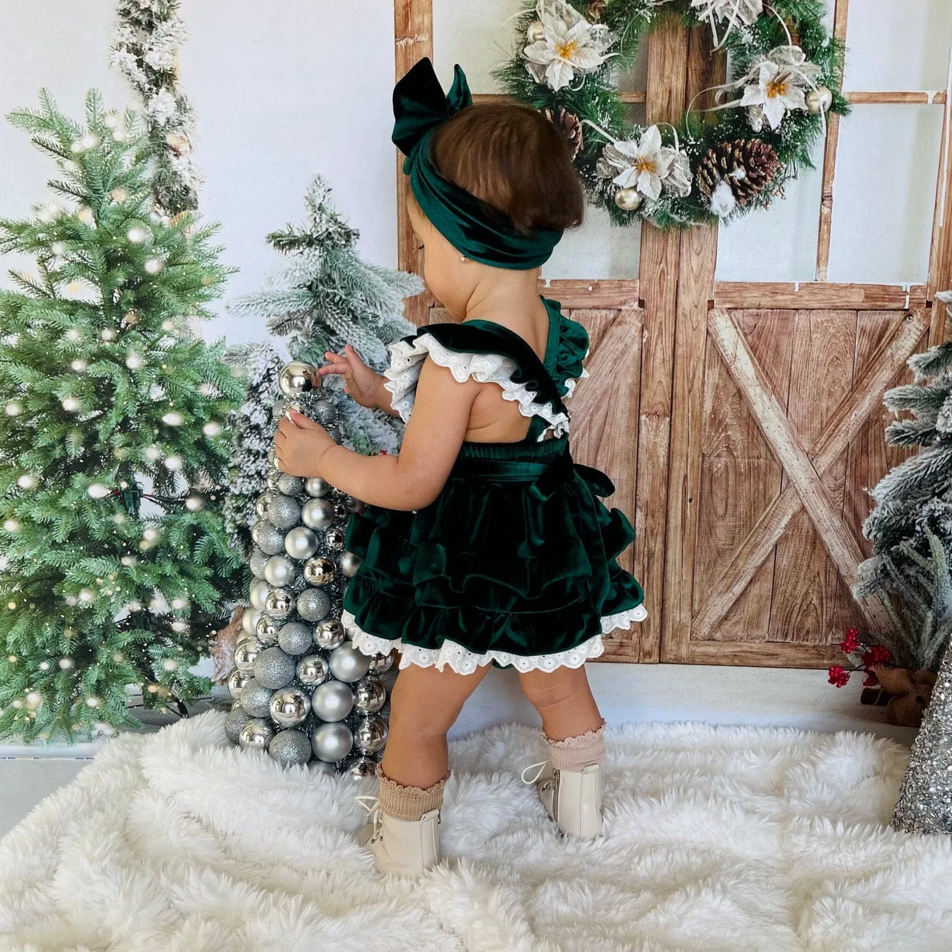 Emerald Velvet Tiered Dress