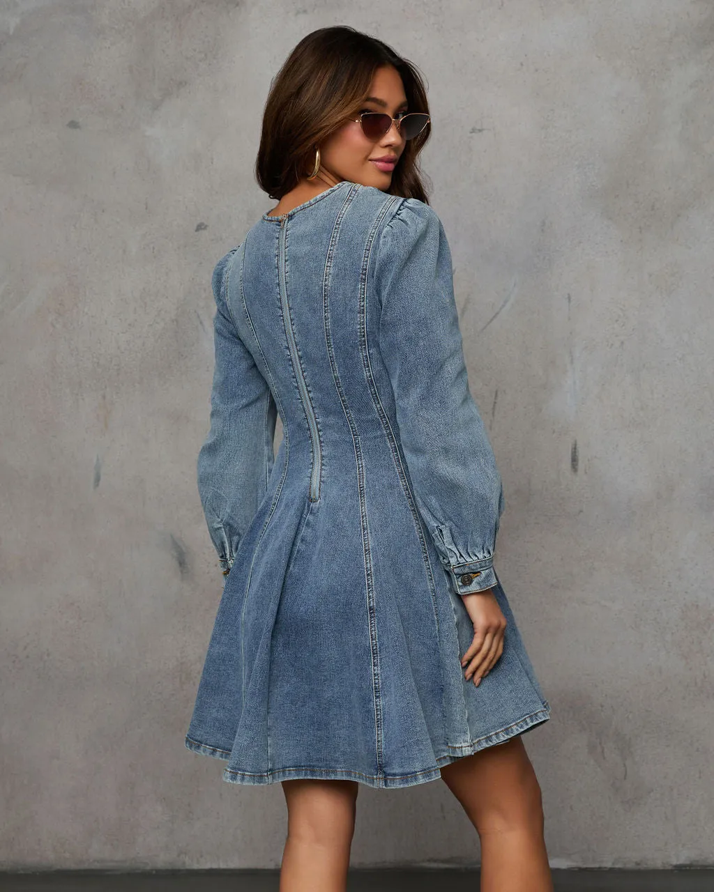 Fade Into You Denim Fit And Flare Mini Dress