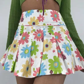 Fashionable contrast flower pattern prints slim pleated skirt high waist for early spring and autumn women