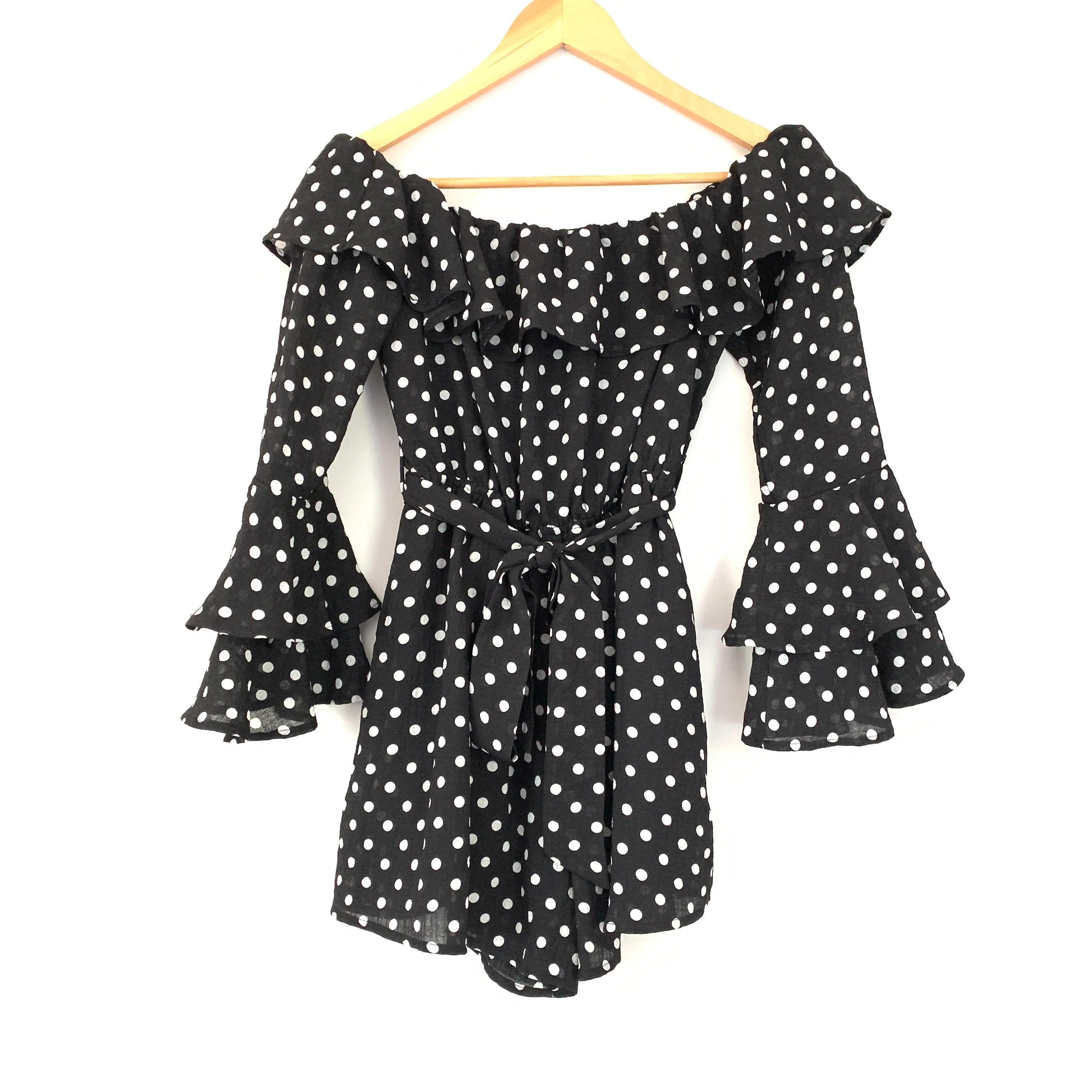 Favlux Off the Shoulder Polka Dot Romper- Size S