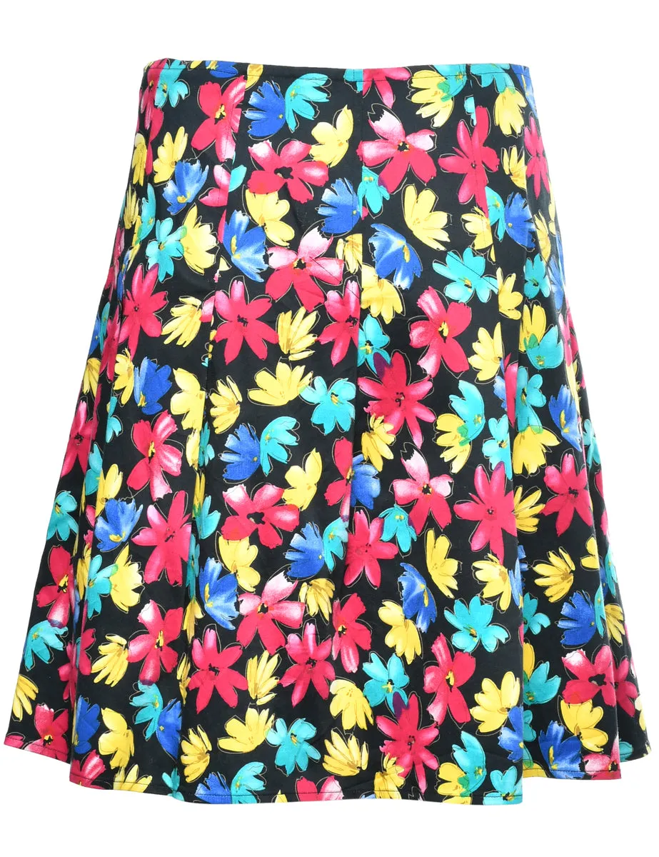 Floral Print Petite Pleated Skirt - M