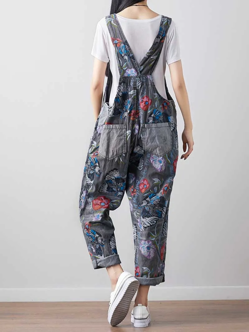 Follow Your Heart Printed Denim Overall Dungarees