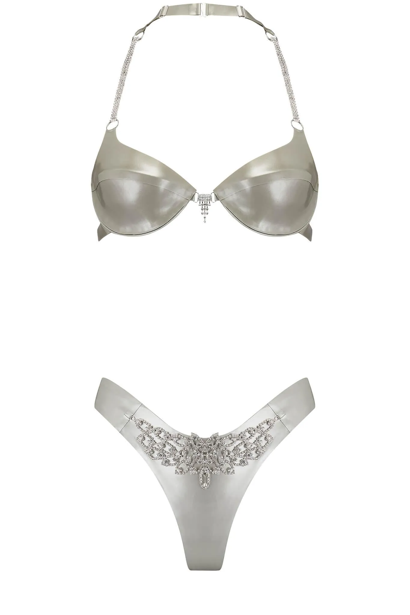 Gamma Tau Silver Latex Lingerie Set