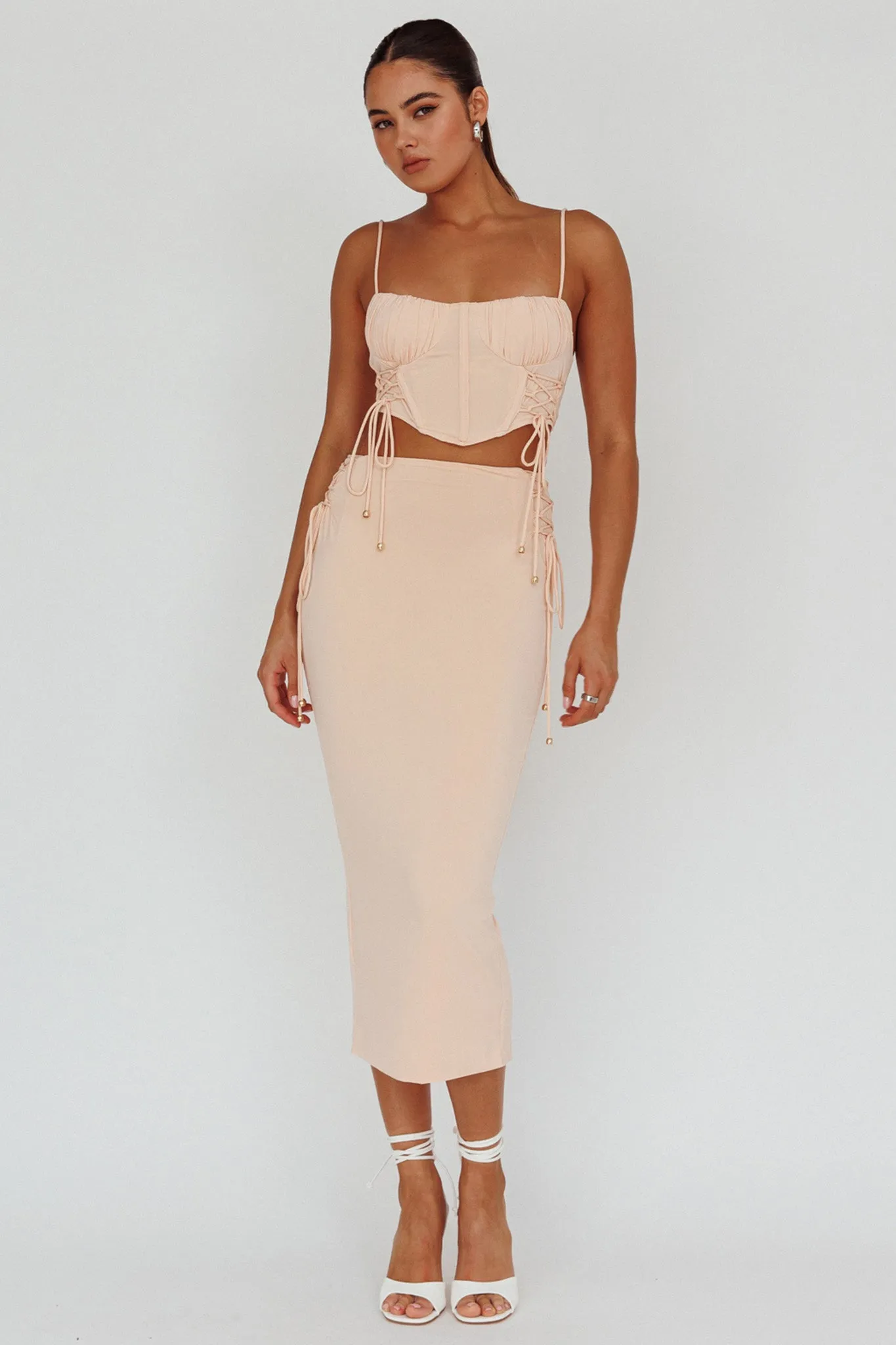 Graziella Lace Up Midi Skirt Egg Shell