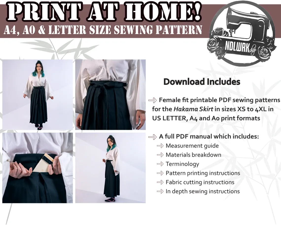 Hakama Skirt Costume Sewing Pattern/Downloadable PDF File