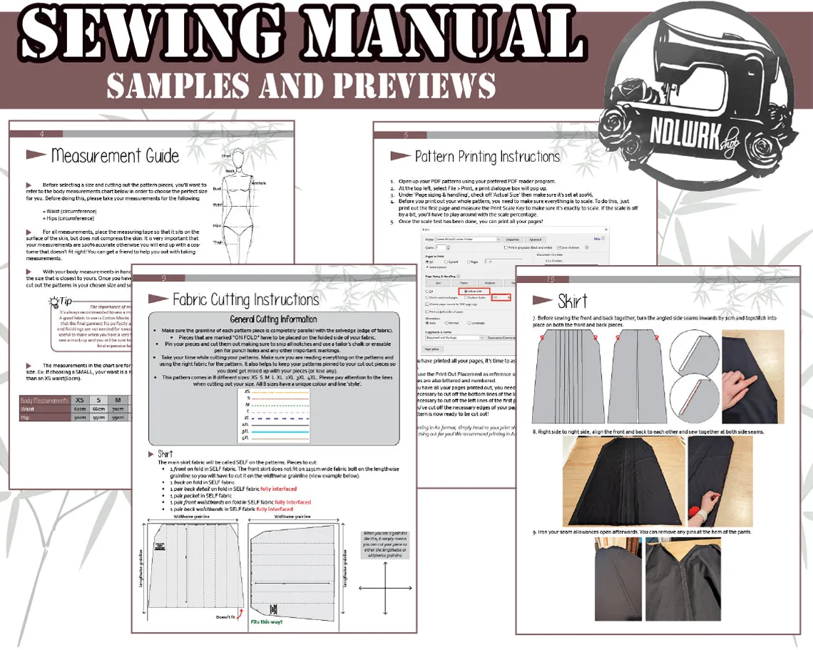 Hakama Skirt Costume Sewing Pattern/Downloadable PDF File