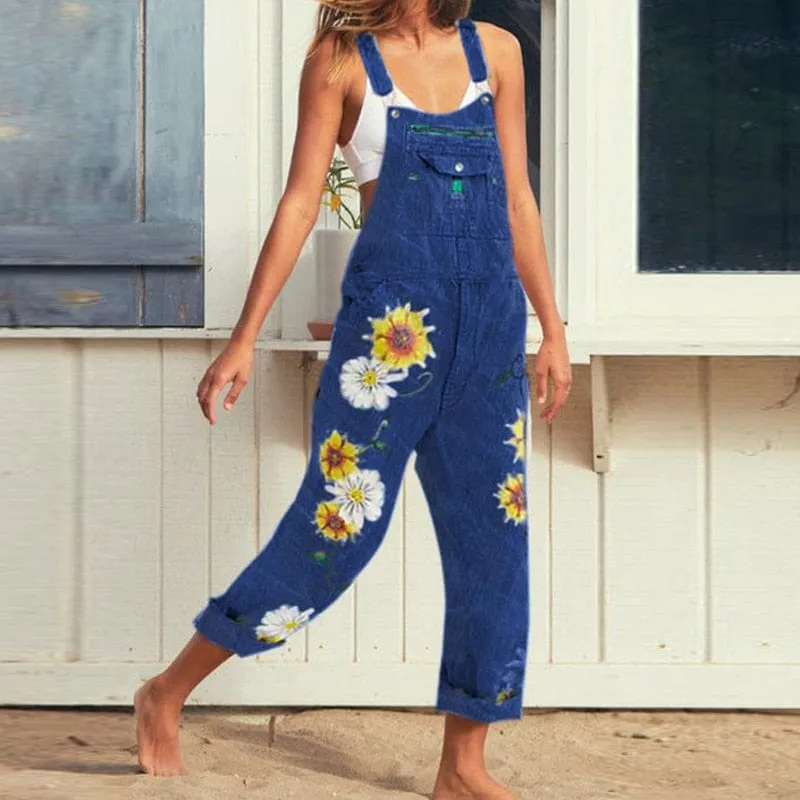 Hippie Peace Floral Denim Overall