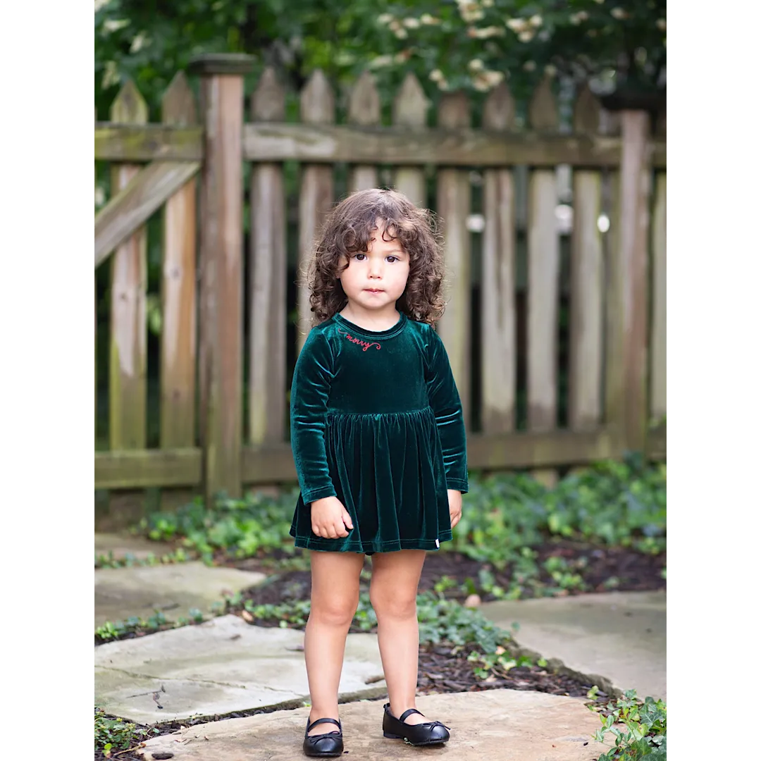 Holiday Bubble Romper in Emerald Velvet