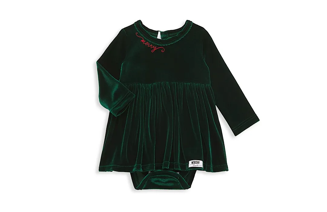 Holiday Bubble Romper in Emerald Velvet