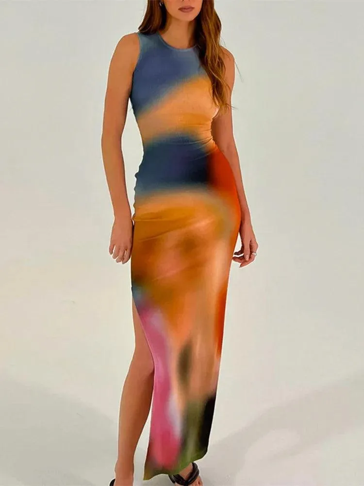 Hugcitar Tie Dye Midi Dress: Stylish Streetwear Fashion for Women's Summer 2023