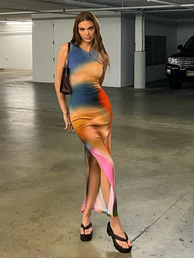 Hugcitar Tie Dye Midi Dress: Stylish Streetwear Fashion for Women's Summer 2023