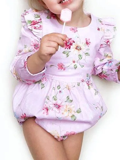 Infant Girl Onesie Flutter Long-sleeved Bodysuit with Headband