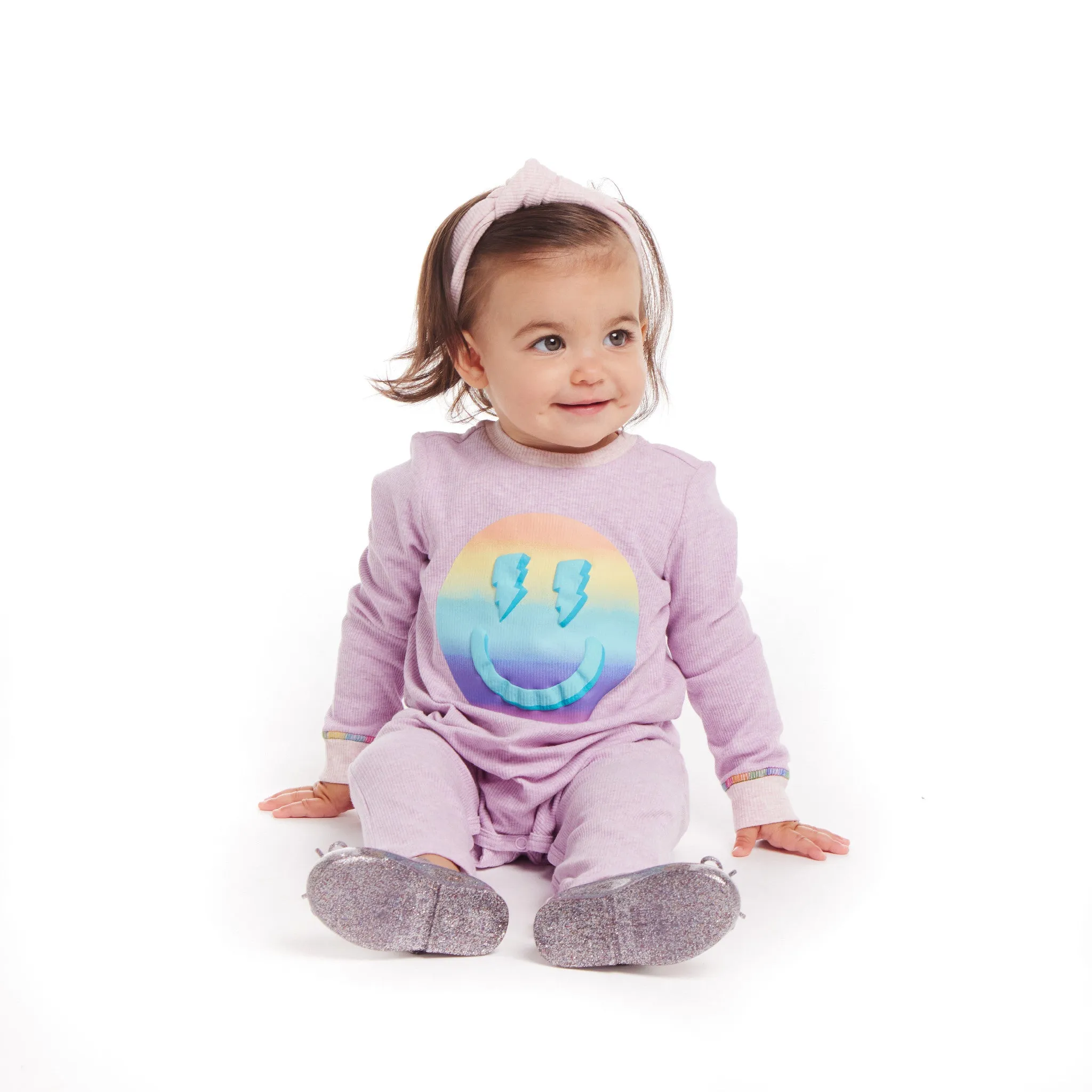 Infant Lavendar Long Sleeve Romper Set | Smiley Graphic