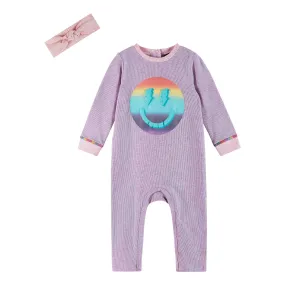 Infant Lavendar Long Sleeve Romper Set | Smiley Graphic