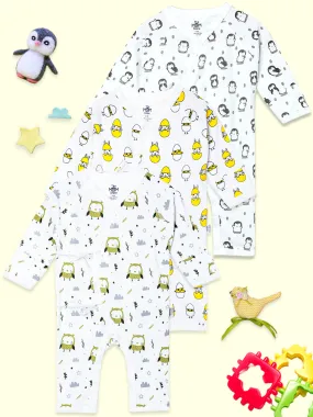 Jabla Style Infant Romper Combo of 3-Play with Penguin-Sleepless Owl-Cute like a Chicken