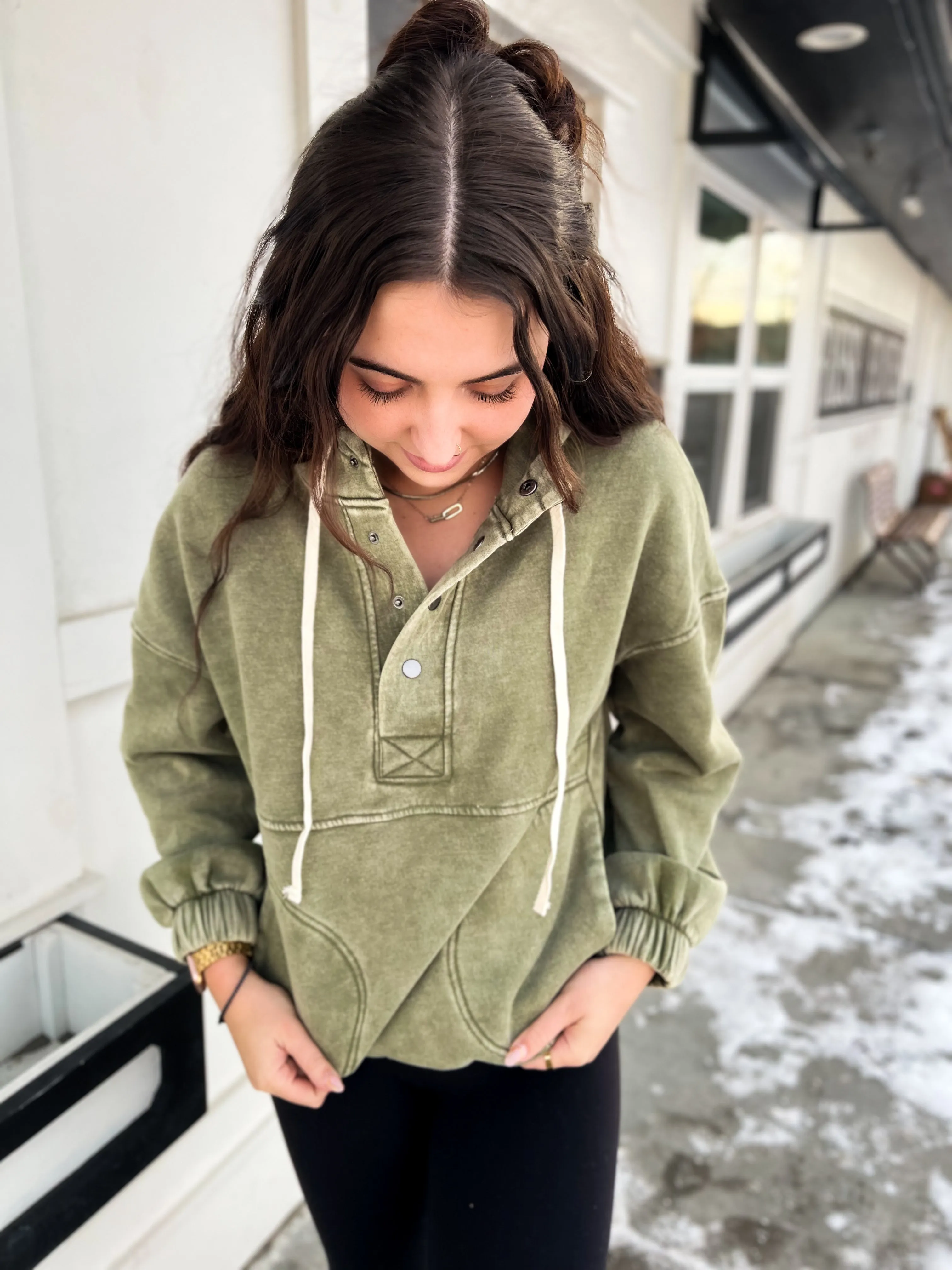 Just Comfort Oversized Fleece Pocket Hoodie- Lt Olive