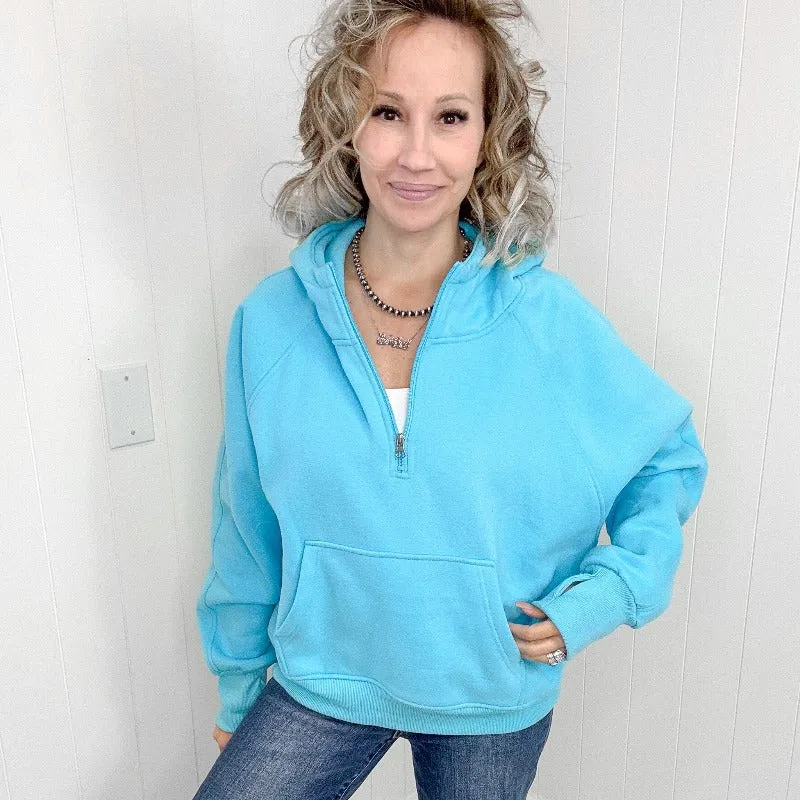 Kenna Aqua Blue Quater Zip Pullover Hoodie