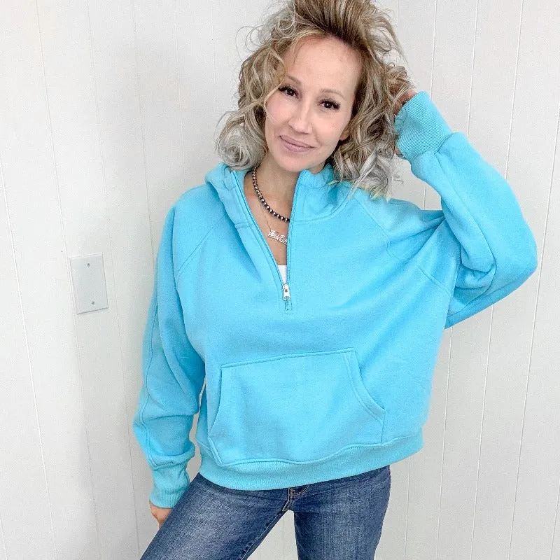 Kenna Aqua Blue Quater Zip Pullover Hoodie