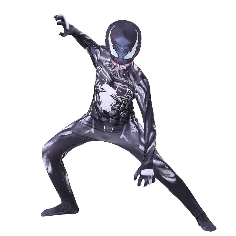 Kids Venom Costume Halloween Superhero Boys Child Bodysuit Jumpsuit Cosplay Suit