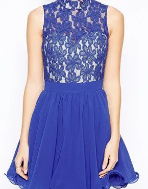 Lace High Neck Prom Dress with Full Skirt