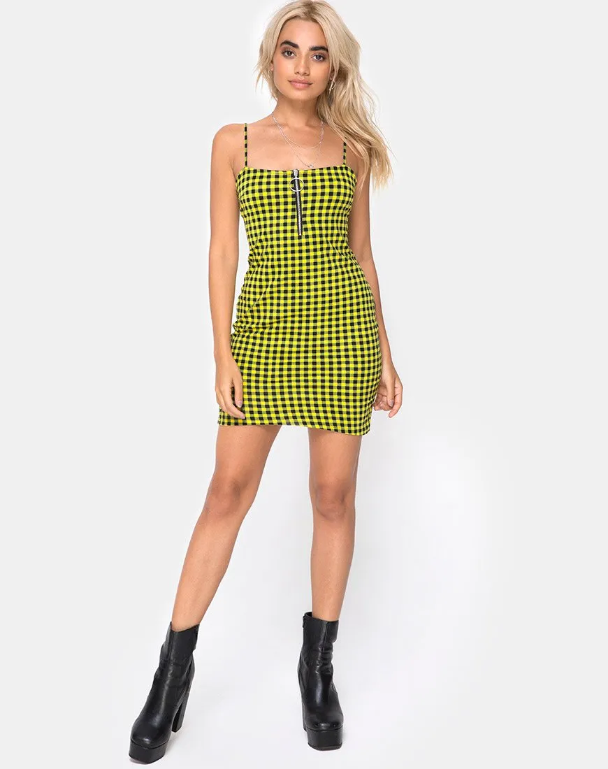 Lahzie Bodycon Dress in Medium Gingham Yellow