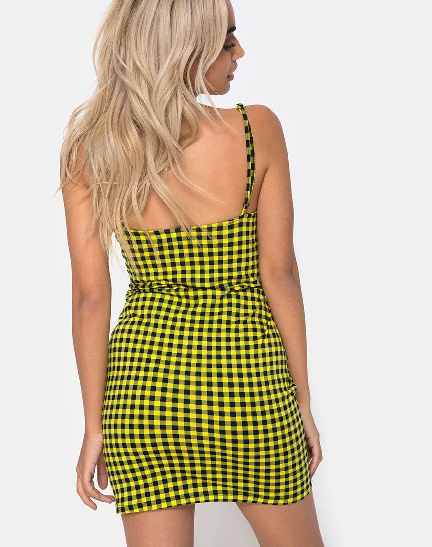 Lahzie Bodycon Dress in Medium Gingham Yellow