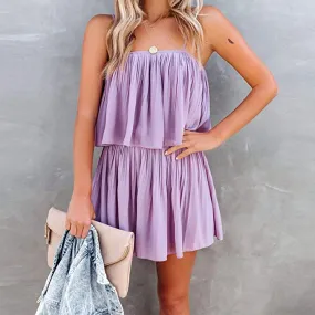 Layered Lavender Sleeve Pleated Shorts Romper