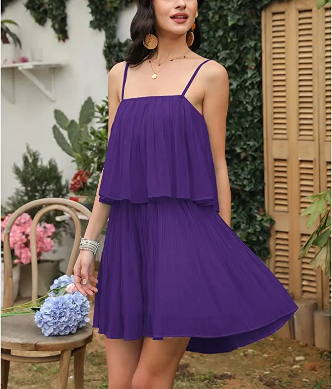 Layered Lavender Sleeve Pleated Shorts Romper